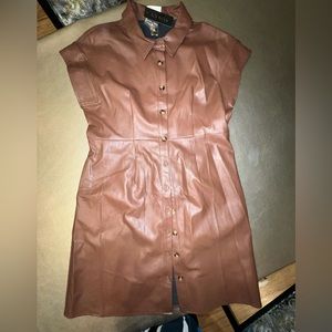 Gracia chestnut brown faux leather dress cap sleeve button front size 1XL NWT